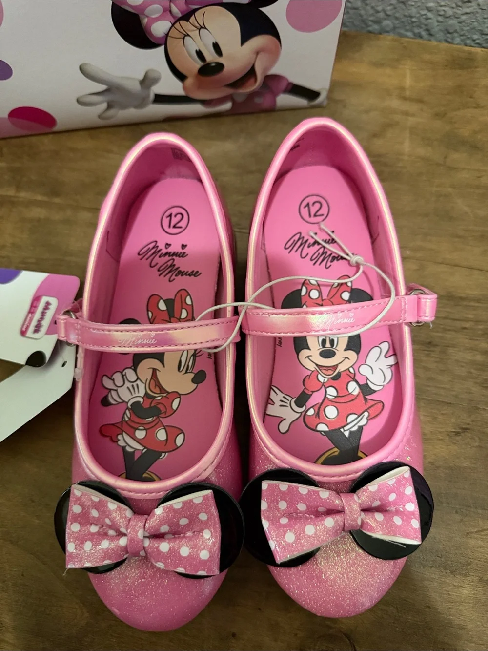 Disney Minnie Mouse Sparkle Pink Bow Mary Janes size 12
